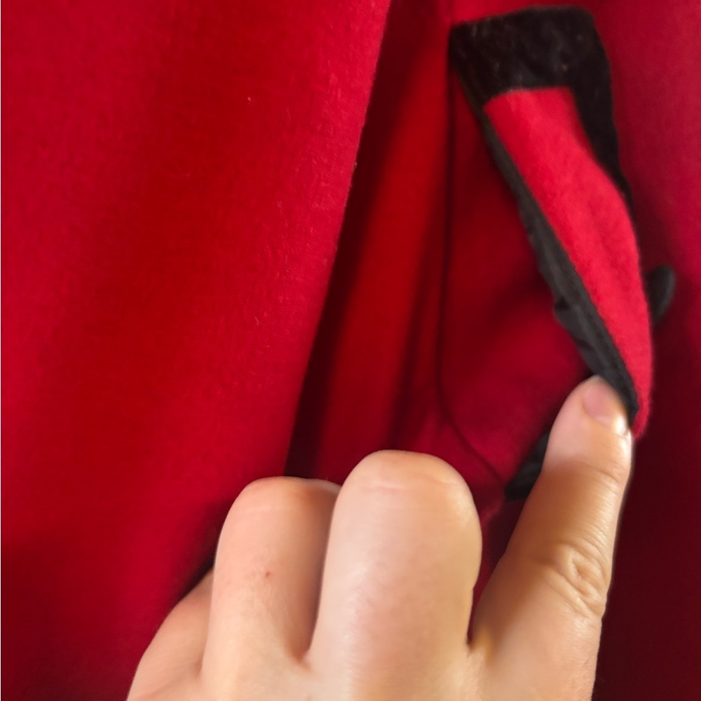 Hell Bunny Sophia Red Fit-and-Flare Pea Coat with Black Trim - Picture 7 of 12